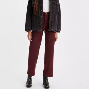 Levi's Ribcage Straight High Rise Burgundy 25Wx27L Corduroy Pants Jeans Academia